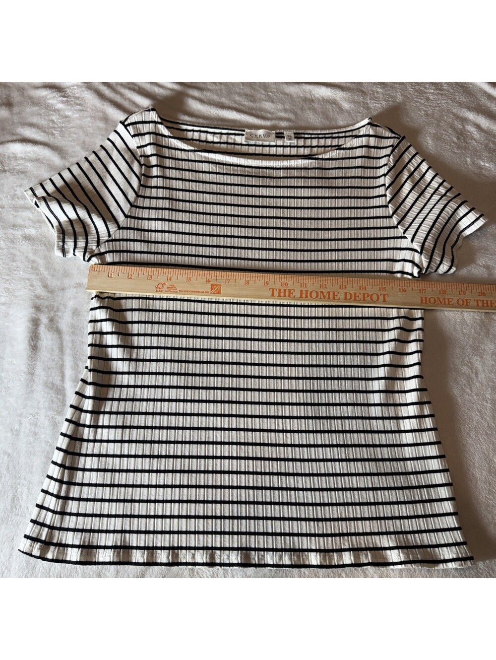 Cyrus Essentials Striped Black White Short Sleeve XL Ribbed Top (2207)